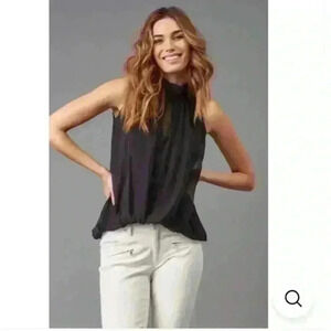 Lola & Sophie Silk Blend Mock Neck‎ Halter Tie Purple Blouse Top Mini Dress XS